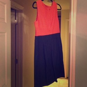 Coral and denim dress
